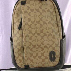 Coach Signature Canvas & Leather Backpack Brown Black